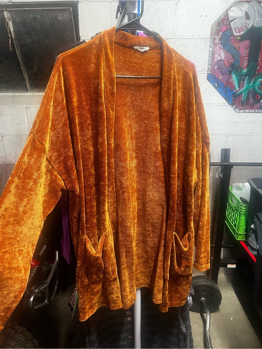 Chic Soul Burnt Orange Velvet Open-Front Cardigan